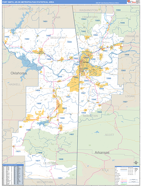 Fort Smith Metro Area Wall Map Basic Style